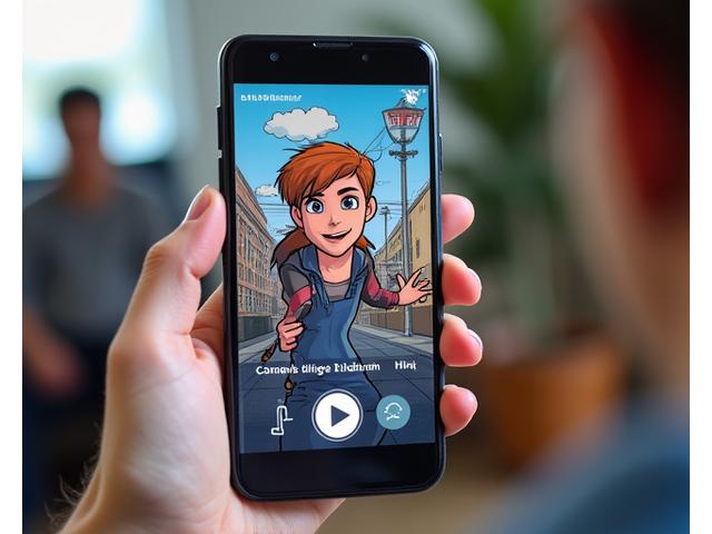 A smartphone screen showing an AR comic scene with social media icons superimposed, ready for sharing.