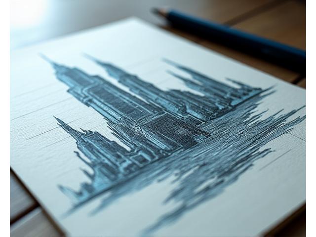 Concept art sketch of a futuristic city