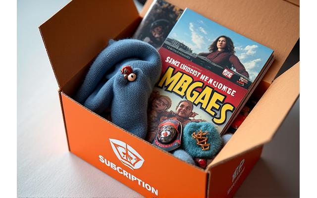 A beautifully arranged open subscription box filled with exclusive comics, a limited edition figurine, and a themed t-shirt.