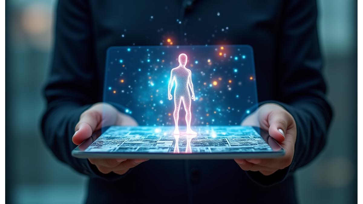 Person holding a physical comic book with augmented reality effects on a tablet hovering above it