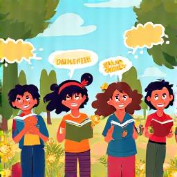 Bright, colorful illustration of kids reading comics