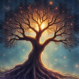 Mystical glowing ancient tree