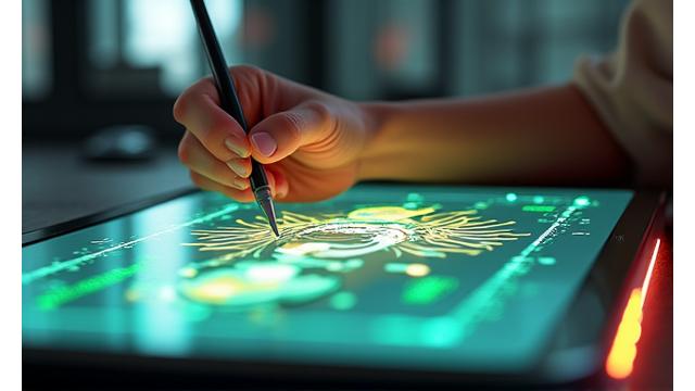 Artist sketching concept art for a video game character on a digital tablet