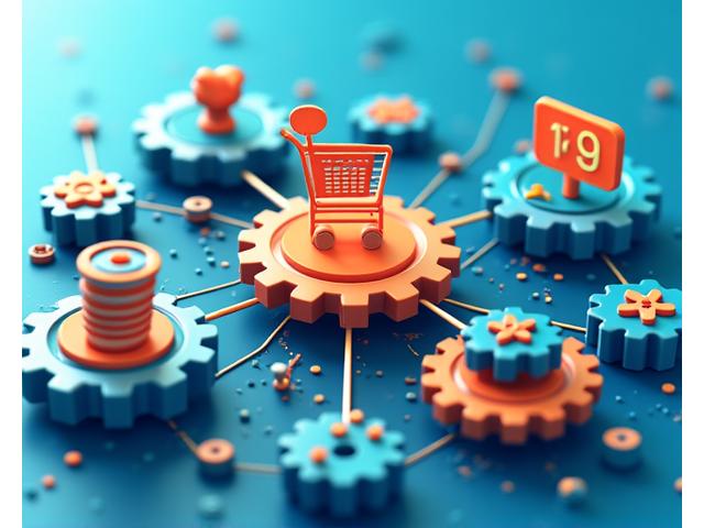 Illustration of interconnected gears and data streams flowing purposefully towards various icons representing services like shopping, gaming, and customer support, symbolizing Pixel Hearth Studios' responsible data usage.