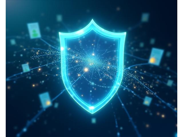 Abstract illustration of a digital shield protecting various data icons, representational of Pixel Hearth Studios' data collection practices.